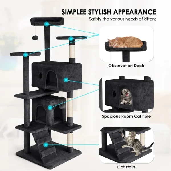 53 inches Cat Tower for Indoor Cats. Cat House with Replaceable and Removable Dangling Ball, Funny Toys - Image 5