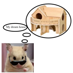 Handmade Wooden Double-Decker Small Animal House - Hamster & Guinea Pig Cage Villa with Fence, Portable Pet Habitat
