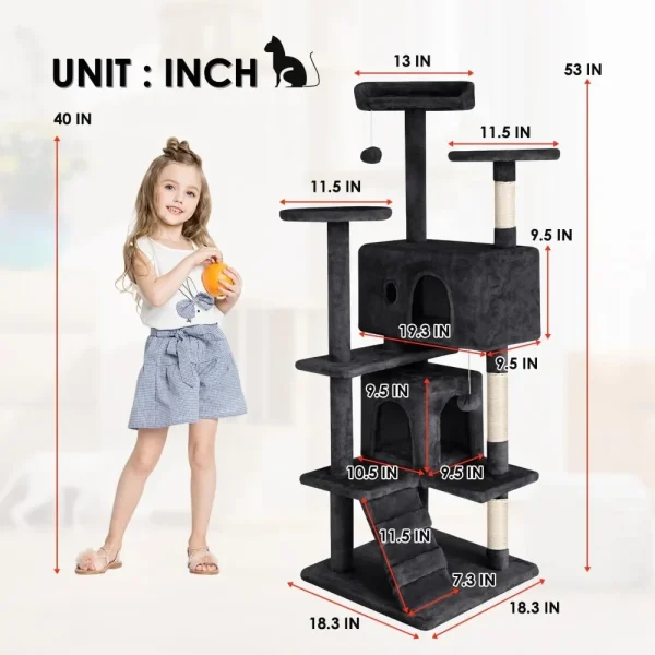 53 inches Cat Tower for Indoor Cats. Cat House with Replaceable and Removable Dangling Ball, Funny Toys - Image 2
